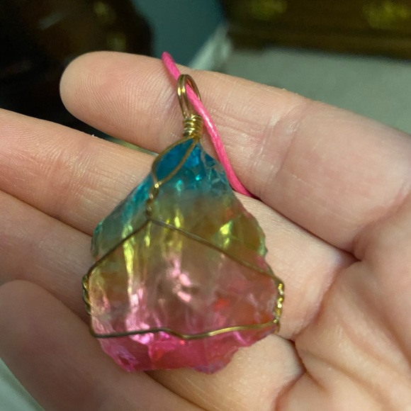 🌈 🌈 Watermelon tourmaline Semi-precious gem necklace - Picture 2 of 6